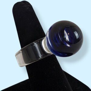 (2/$20) Audacious Blue Swirl Glass Ring